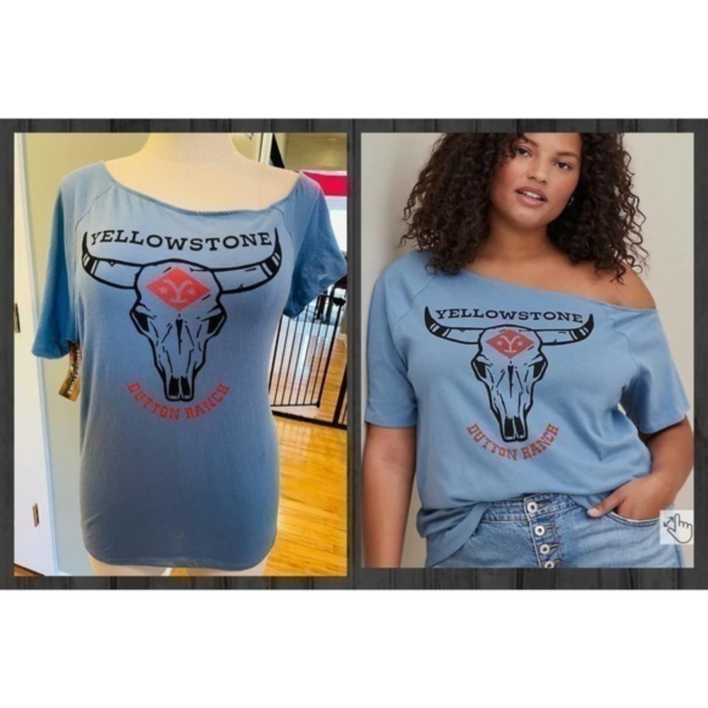 Torrid Yellowstone Dutton Ranch Off‎ Shoulder Blue Graphic Tee T Shirt 1X New